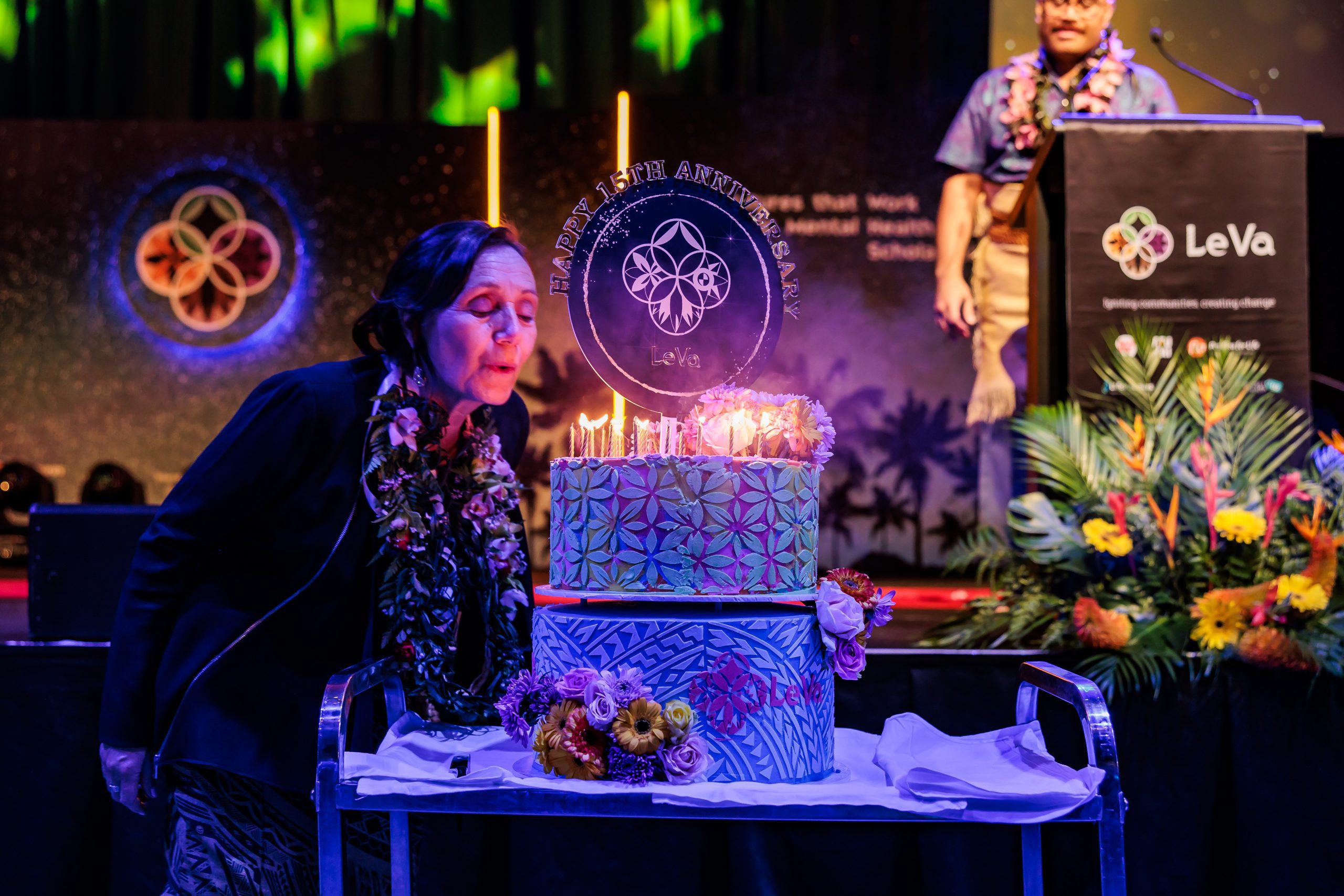 Denise Kingi-‘Ulu’ave, blowing out birthday candles for Le Va